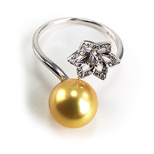 Bague or gris 18k perle gold diamants